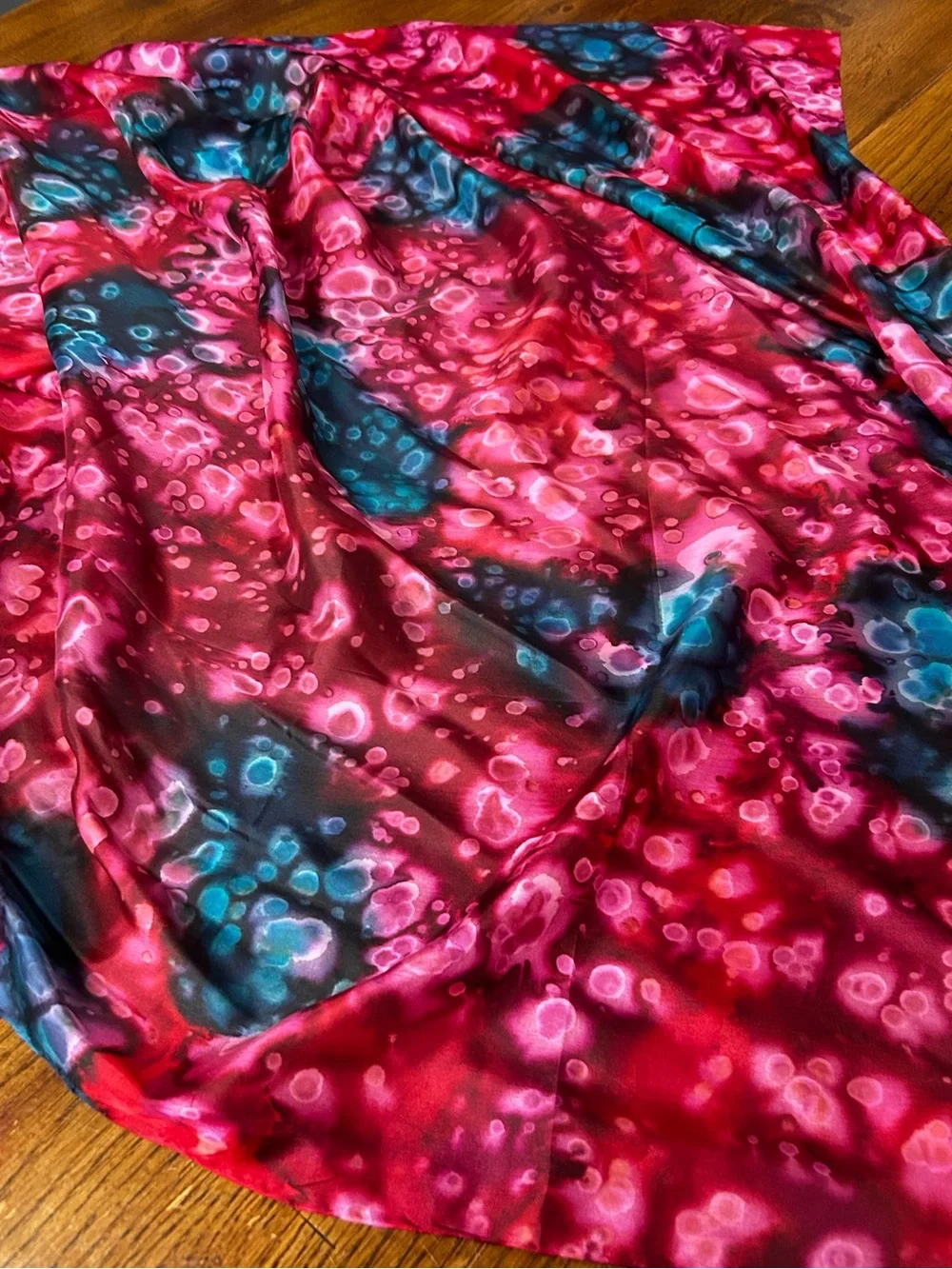 Pure Silk Abstract Pink Blue Scarf Square Magenta and Purple Watercolor Dots
